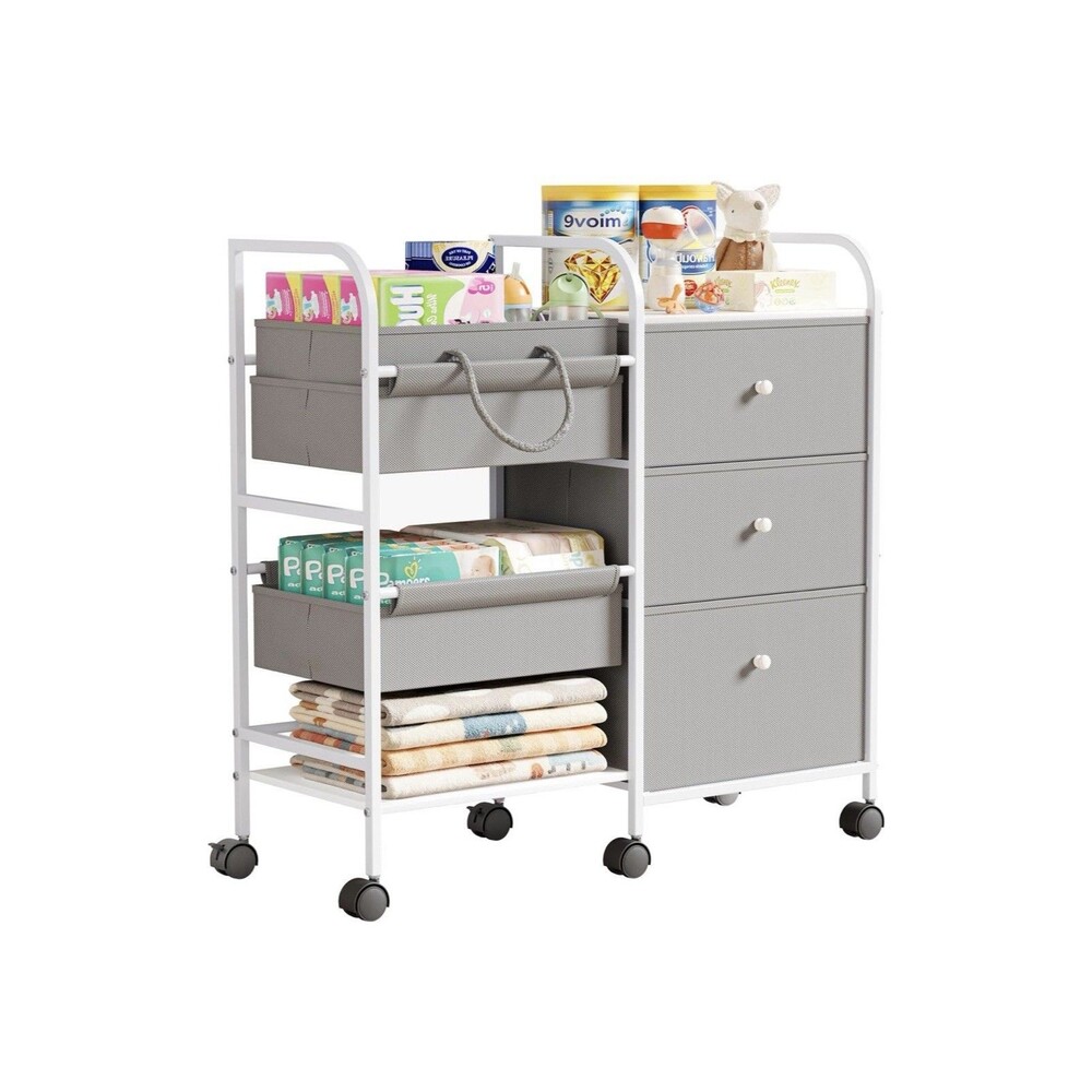2-in-1 Baby Diaper Caddy 3 Tier Rolling Storage Cart Drawers Nursery Organizer